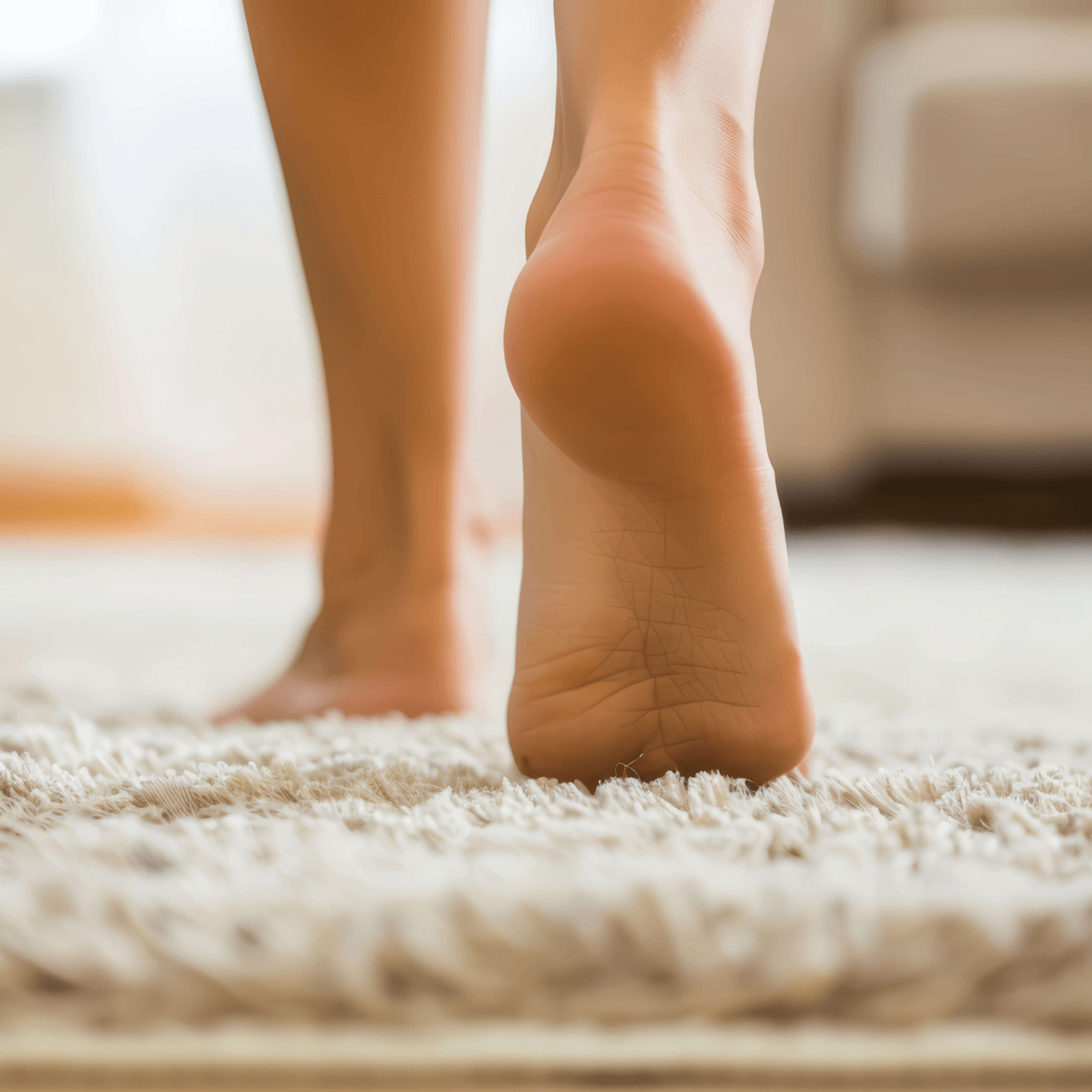 Casual Barefoot Walk at Home, highlighting comfort, relaxation, and a cozy lifestyle,